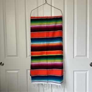 VTG Mexican HAND WOVEN MOLINA BLANKET Colorful STRIPE PATTERN 75x35” Made Mexico